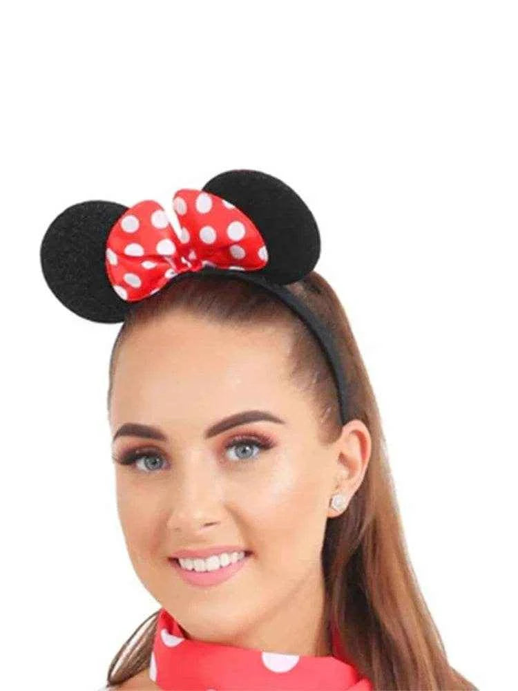Unisex Mouse Ears Headband with Red Bow