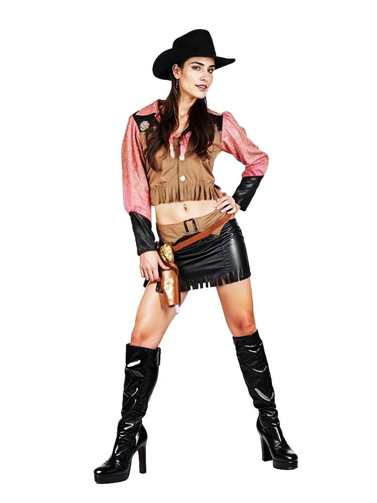 Style Fancy Dress With Cowboy Boots Adult Leather Look Cowboy