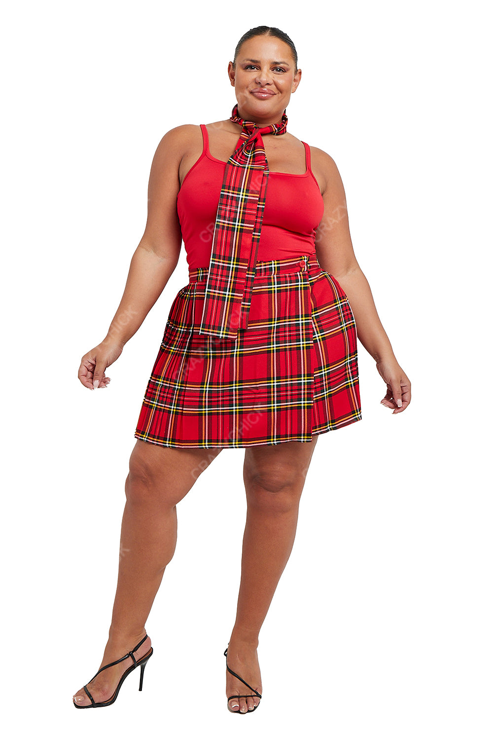 Plus Size Ladies Tartan Pleated Wrap Over Buttoned Kilt Skirt 18 Inches