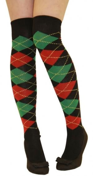 Women Argyle Over The Knees Socks