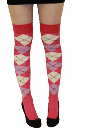 Women Argyle Over The Knees Socks