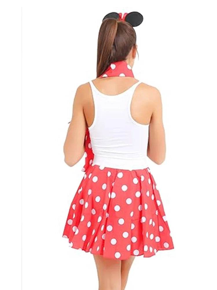 Ladies' 4PC Micky Mouse Theme Costume Set –Polka Dot Skirt, Scarf, Headband & Vest - thefancydress.co.uk