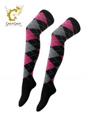 Women Argyle Over The Knees Socks