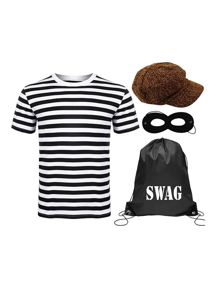 Kids 4Pcs Robber Costume Set– Striped Burglar Costume for Children's - thefancydress.co.uk