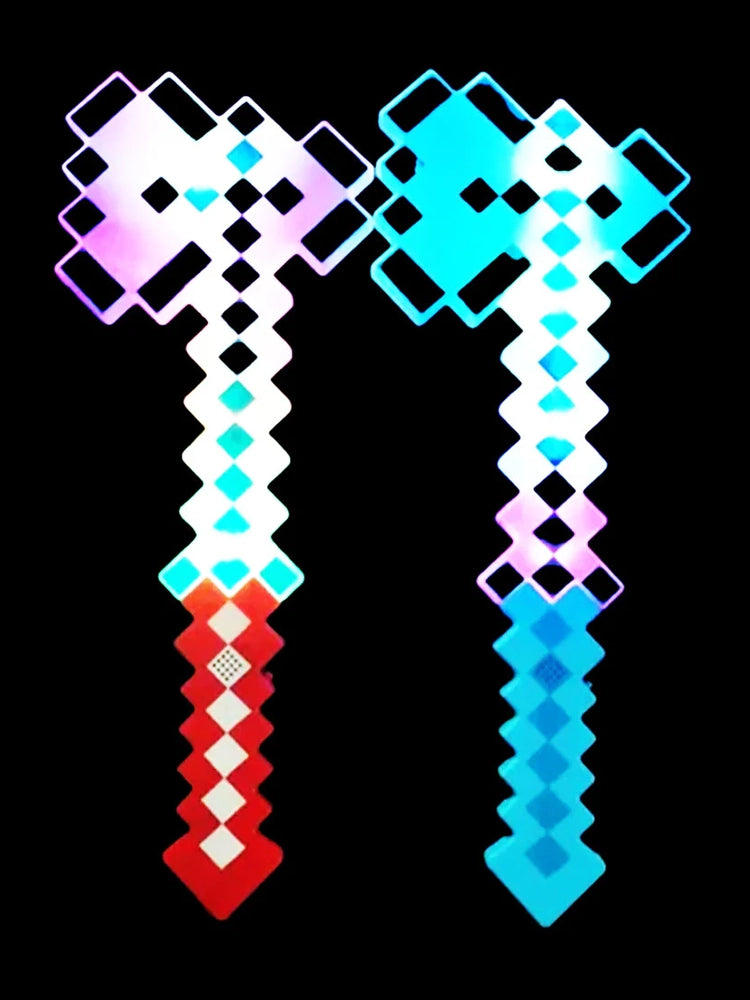1x Assorted Colours Light Up Pixel Axe