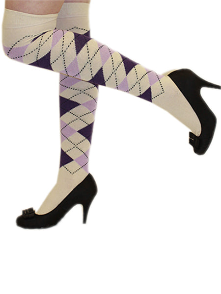 Women Argyle Over The Knees Socks