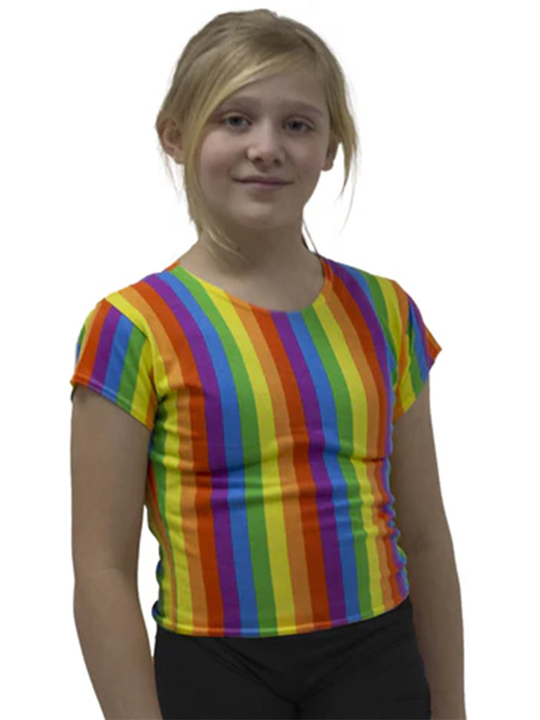 Rainbow Stripe Crop Top Short Sleeves