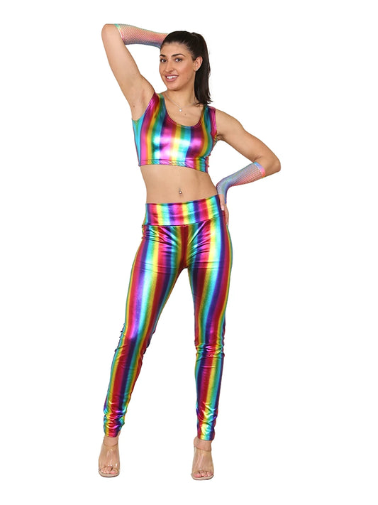 Adult High Waist Rainbow Shiny Metallic Legging