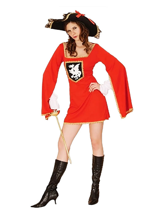 2PC Red Ladies Musketeer Fancy Dress Costume Set