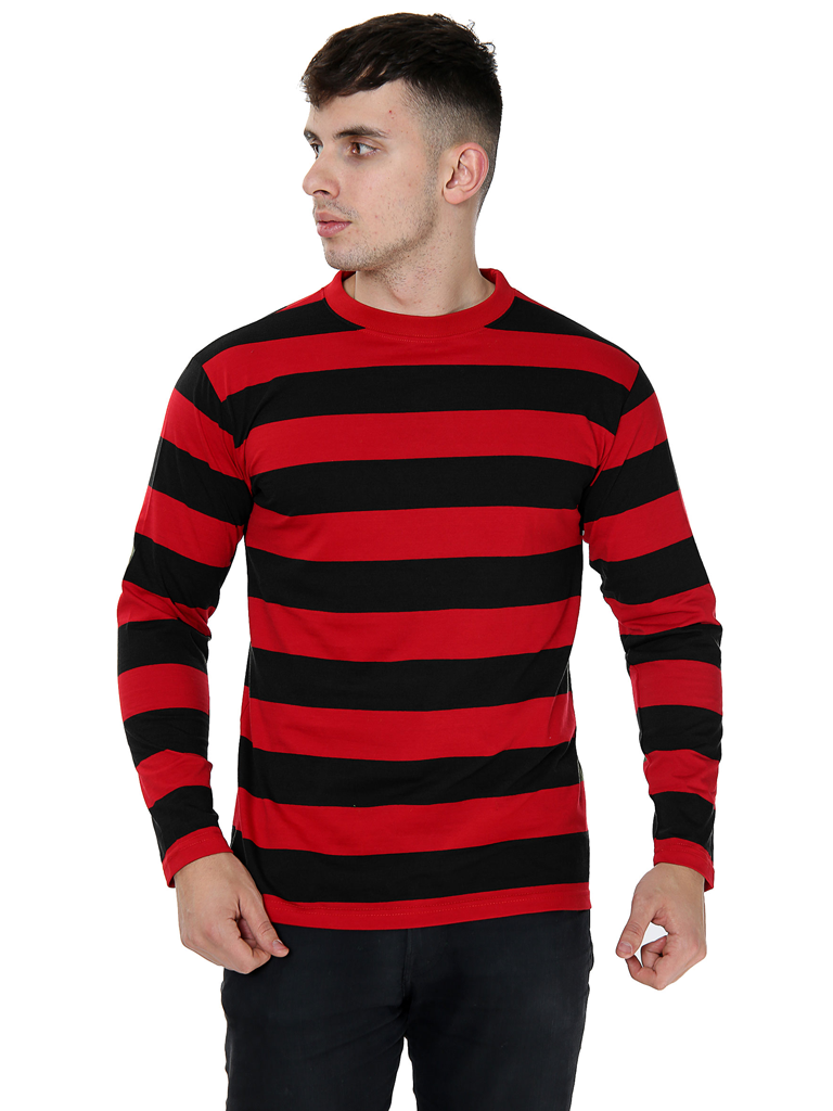 Unisex Red and Black Stripe TShirt Full Sleeve