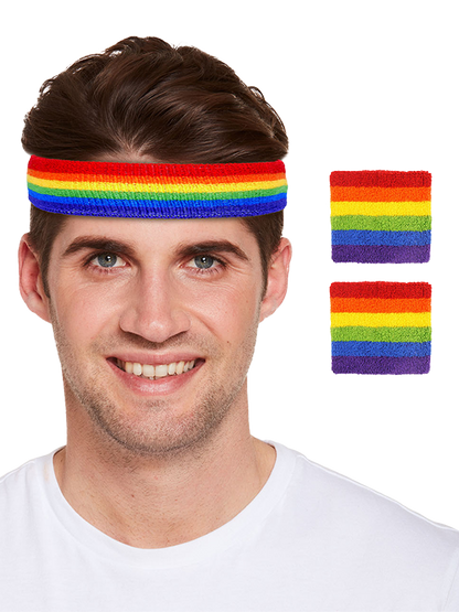 Rainbow Headband With Wristbands Set