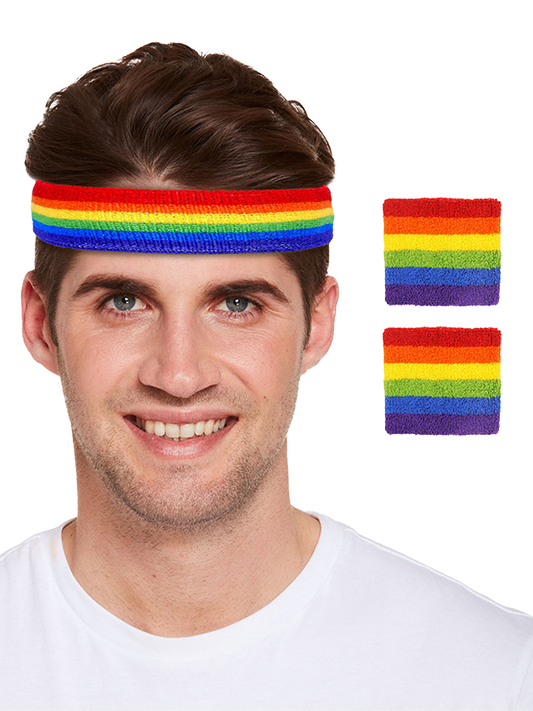 Unisex Rainbow Pride Headband With Wristbands Set