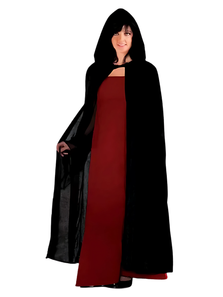 Womens Satin Hooded Black Cape Dress