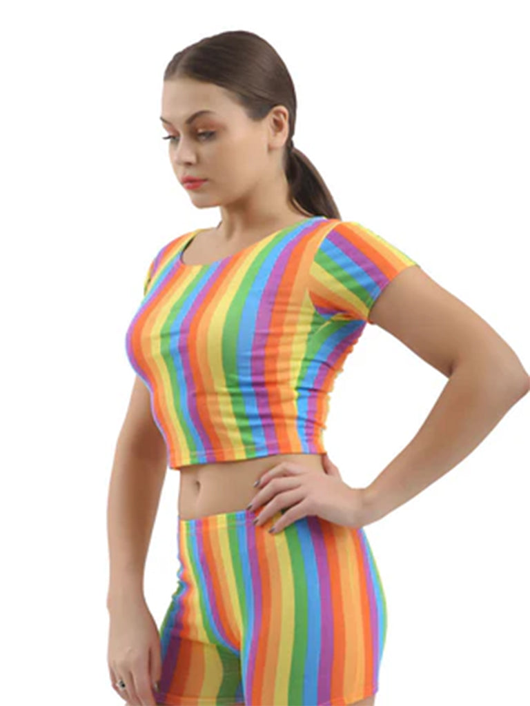 Rainbow Stripe Crop Top Short Sleeves