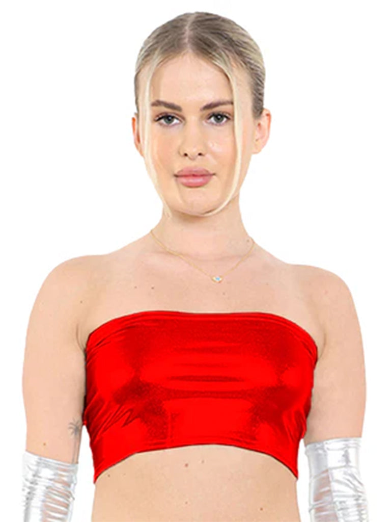 Women's Shiny Metallic Boob Tube red