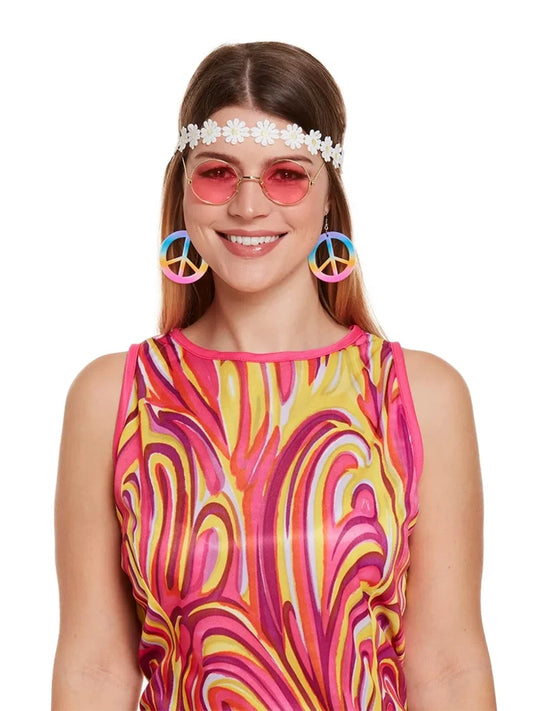 3 PC Ladies 50's Instant Hippie Fancy Dress Set