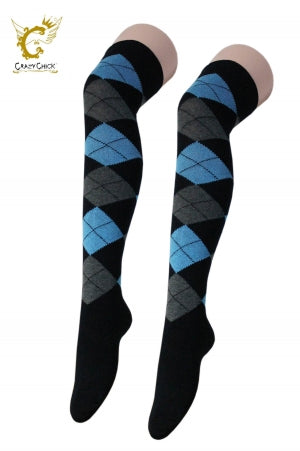 Women Argyle Over The Knees Socks