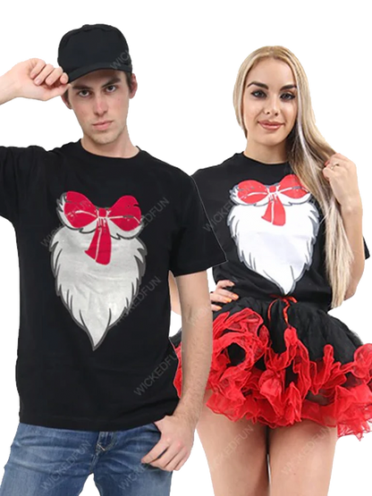 Adult Couple Crazy Cat Printed Black T-Shirt