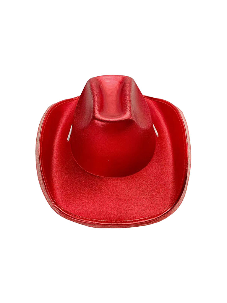 Adult Shiny Western Style Rolled Brim Cowboy Hat red