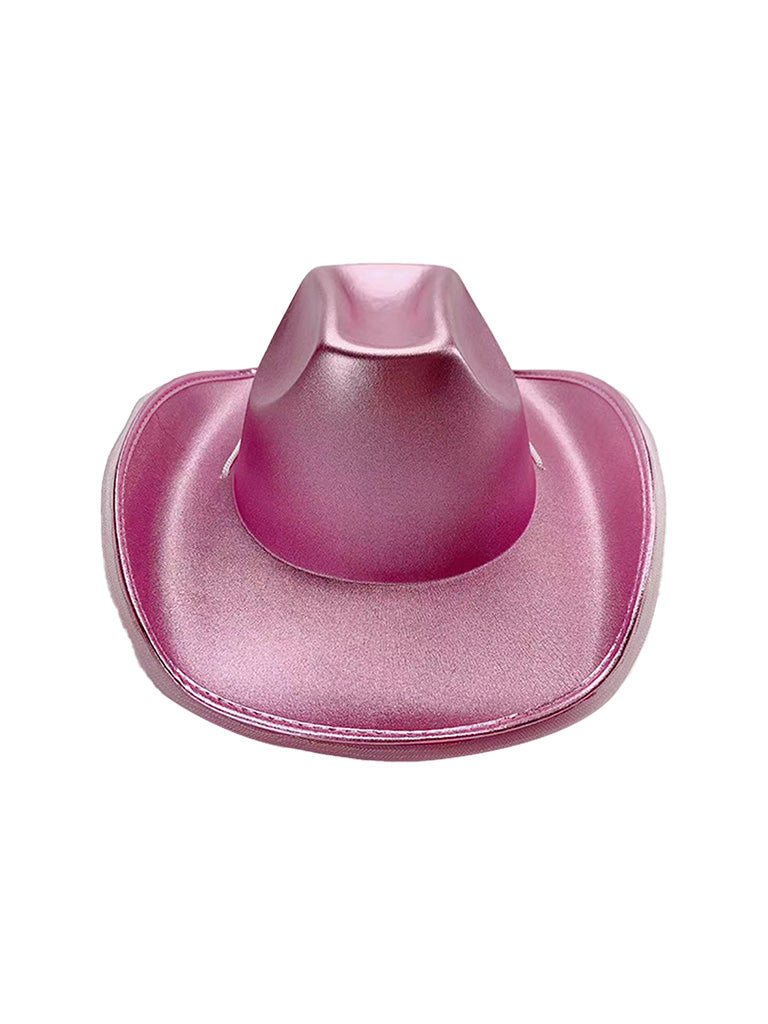 Adult Shiny Western Style Rolled Brim Cowboy Hat pink