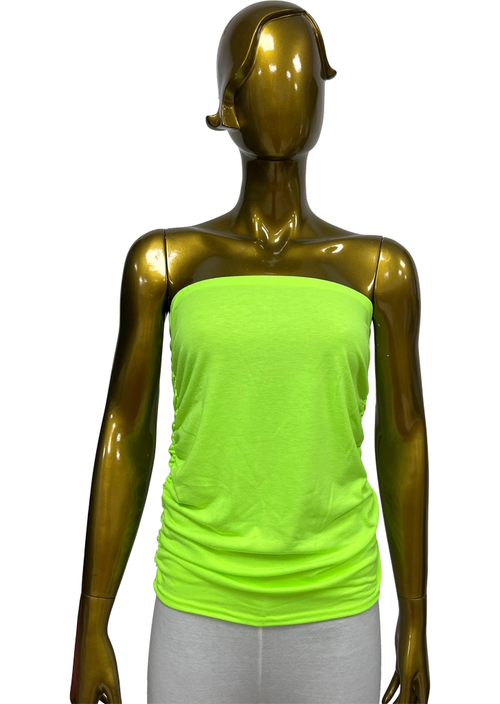 women’s neon ruched strapless boob tube geen