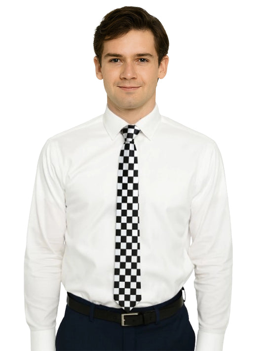 Black & White Men's Luxury Formal Checkered Neck Tie