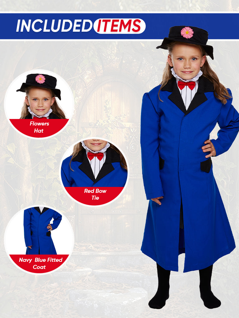 3 Piece Girls Victorian Nanny Dress Up Costume Set