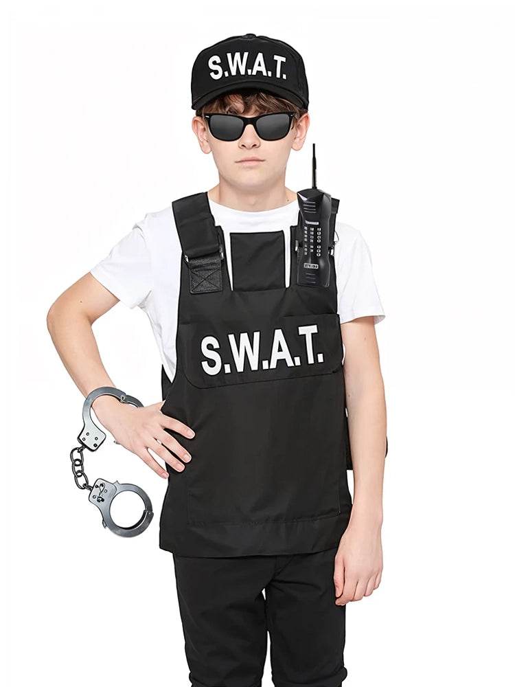 5-Piece Childrens SWAT Set – Vest, Hat, Inflatable Mobile, Glasses, Handcuff - thefancydress.co.uk