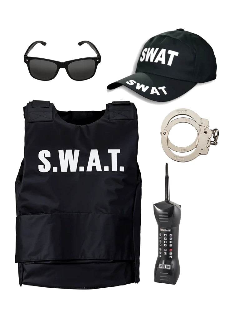 5-Piece Childrens SWAT Set – Vest, Hat, Inflatable Mobile, Glasses, Handcuff - thefancydress.co.uk