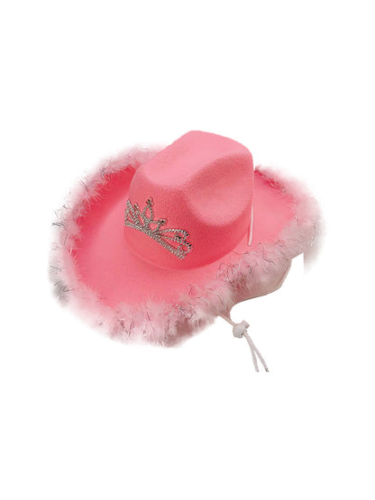 Adult Fluffy Brim Cowboy Hat With Light Up Tiara