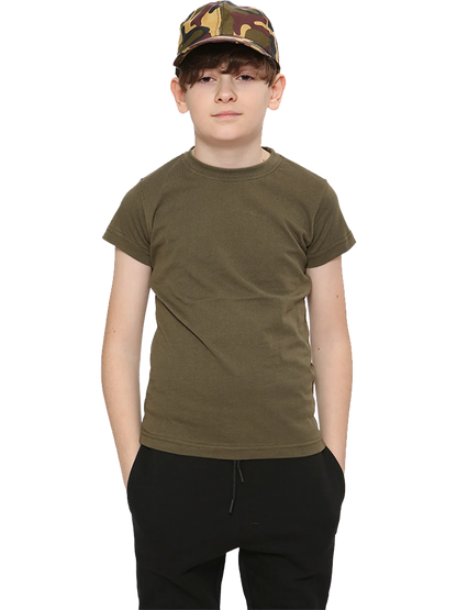 Children's Khaki Green Crew Neck Army T-Shirt