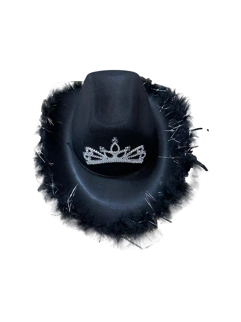 Adult Fluffy Brim Cowboy Hat With Light Up Tiara