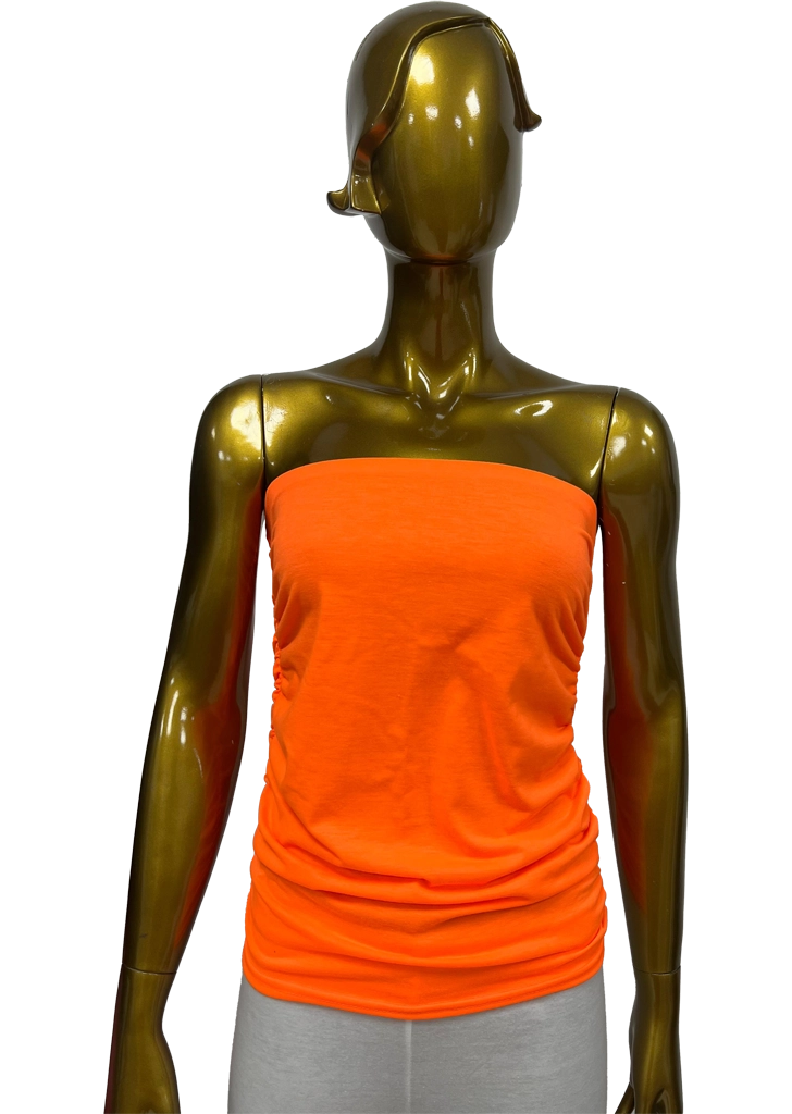 women’s neon ruched strapless boob tube orange