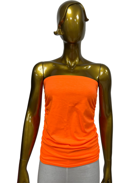 women’s neon ruched strapless boob tube orange