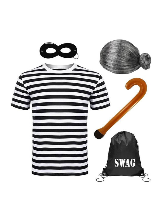 5 Pcs Burglar Gangster Grandma Costume Set