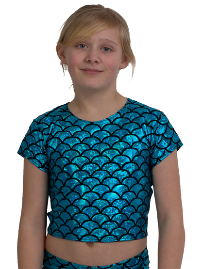 Girls Metallic Fish Scale Mermaid Crop Top