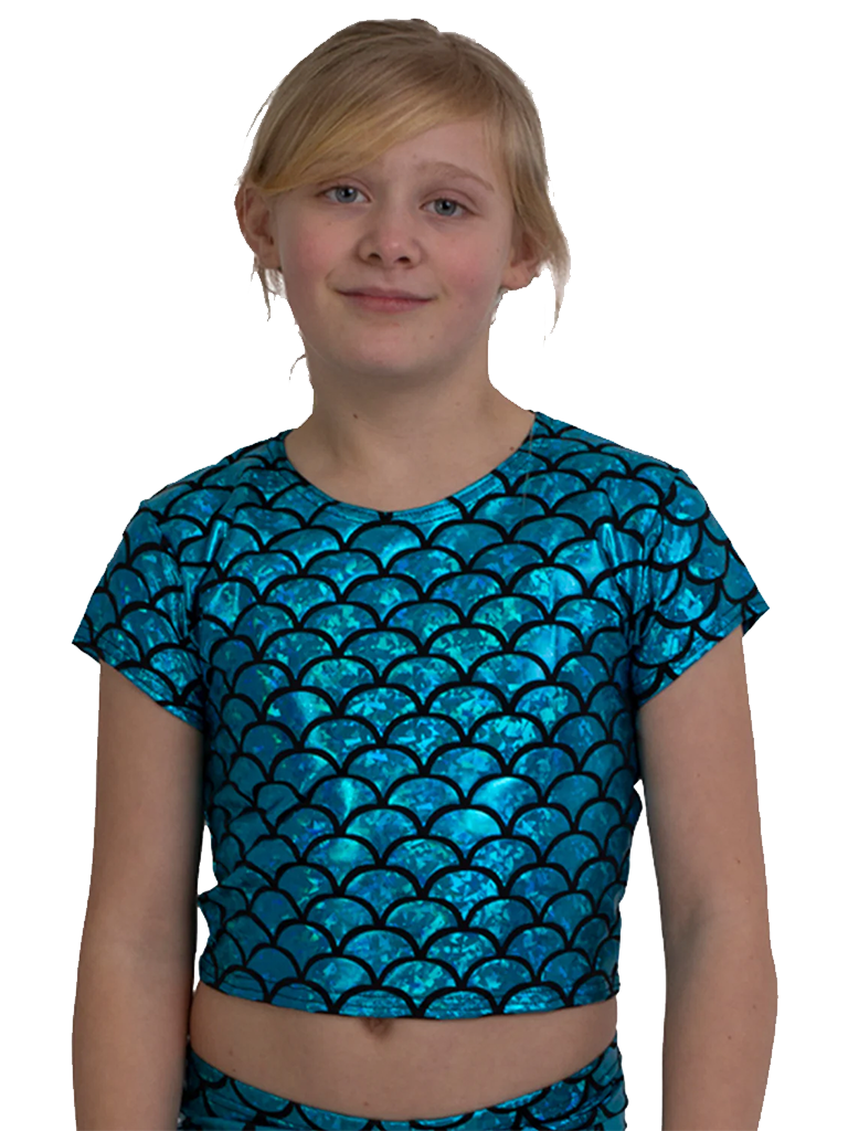 Girls Metallic Fish Scale Mermaid Crop Top