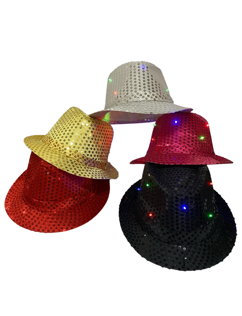 Adult LED Light Up Sequin Trilby Hat With 9 lights