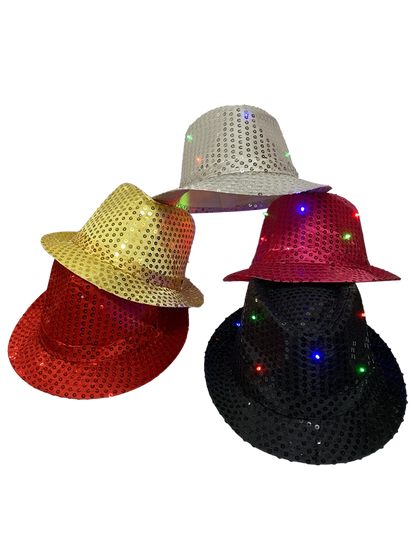 Adult LED Light Up Sequin Trilby Hat With 9 lights