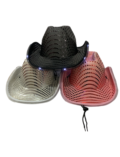 Adult Light-Up Sparkly Sequin Cowboy Hat for Party & Festival