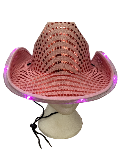 Adult Light-Up Sparkly Sequin Cowboy Hat for Party & Festival