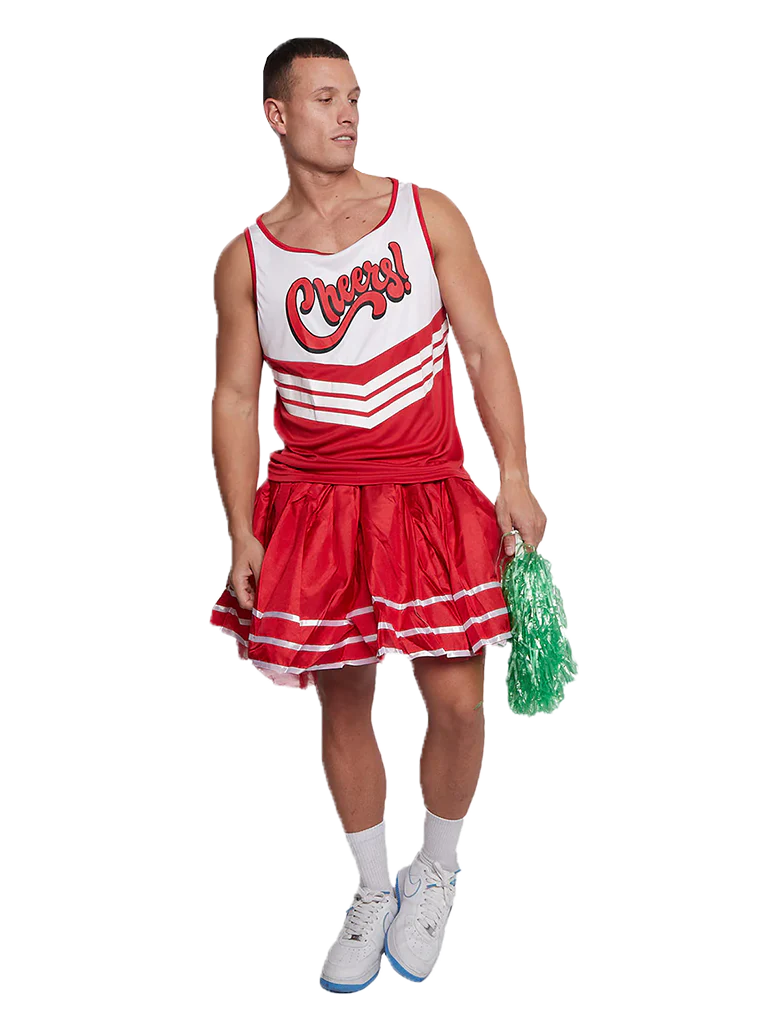 Men Red Cheerleader Vest & Skirt