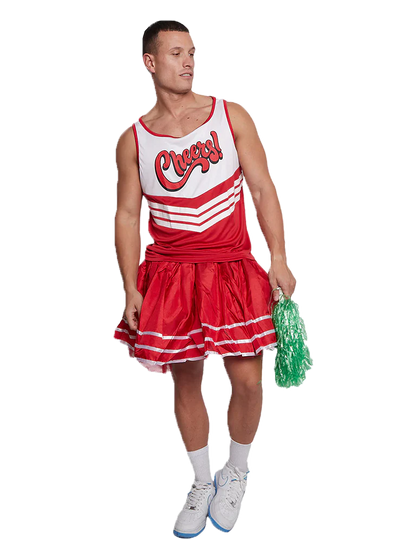 Men Red Cheerleader Vest & Skirt