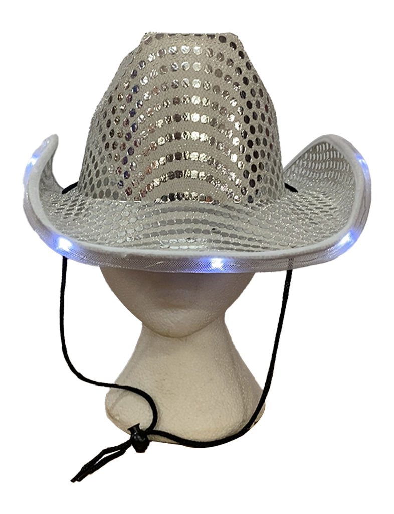 Adult Light-Up Sparkly Sequin Cowboy Hat for Party & Festival