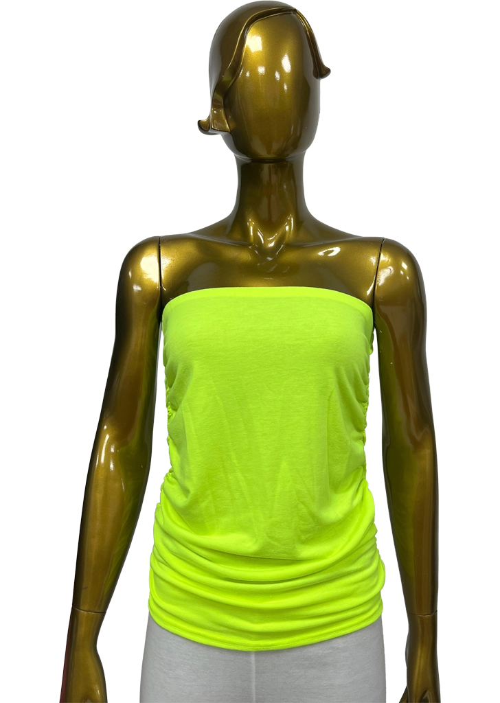 women’s neon ruched strapless boob tube yellow