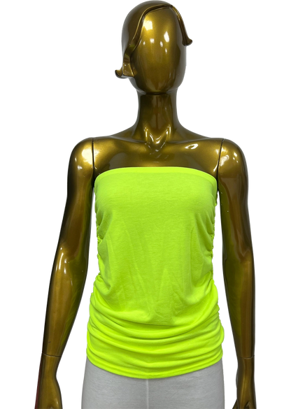 women’s neon ruched strapless boob tube yellow