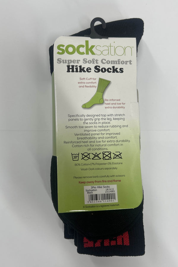 Active Star Hike Socks 3 Pack in Jet Black