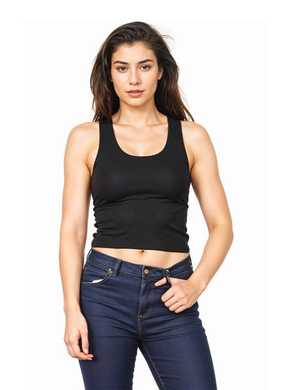 Adult Black Cotton Sleeveless Crop Top - thefancydress.co.uk