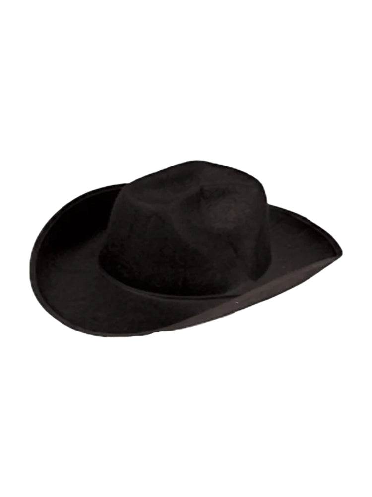 Adult Black Western Felt Cowboy Hat - thefancydress.co.uk