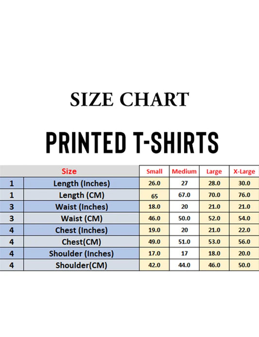 Adult Couple Crazy Cat Printed Black T-Shirt size chart